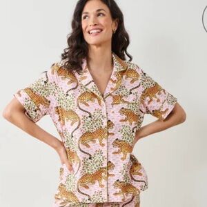 NWT Printfresh Bagheera Short-Sleeve Button Down Pajama Top - Blush